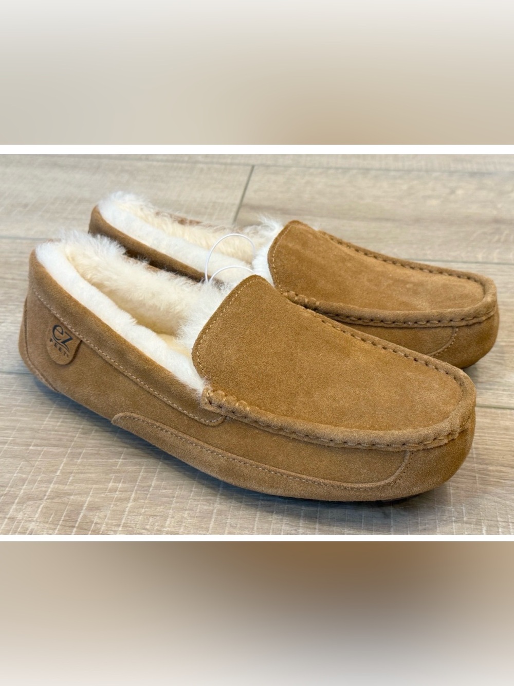 NEW EZ FEET CHESTNUT INDOOR OUTDOOR SHEARLING SLIP ON MOCCASIN SLIPPERS SHOES 10